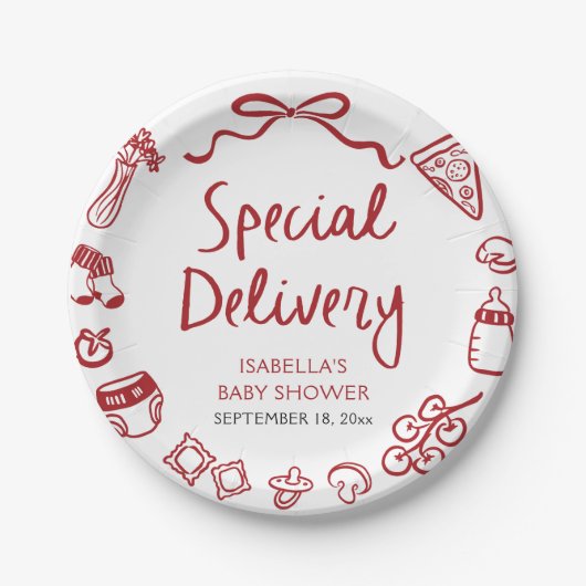 Italiaans Hand getrokken speciale levering Baby sh Papieren Bordje (Voorkant)