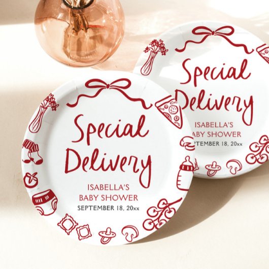 Italiaans Hand getrokken speciale levering Baby sh Papieren Bordje