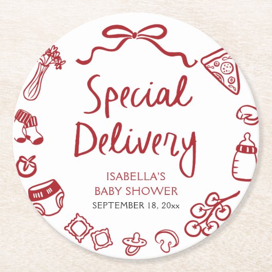 Italiaans Hand getrokken speciale levering Baby sh Ronde Kartonnen Onderzetter (Voorkant)