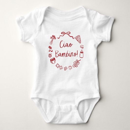 Italiaans handgetekende pizza Ciao Bambino Baby sh Romper (Voorkant)