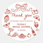 Italiaans handgetekende Pizza Pasta Vrijgezellenfe Ronde Sticker (Voorkant)