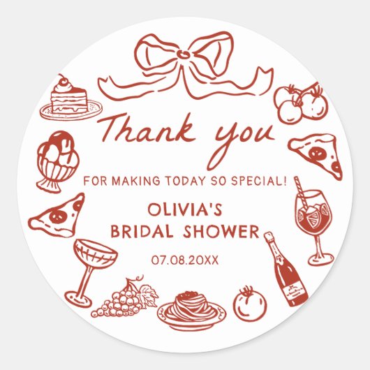 Italiaans handgetekende Pizza Pasta Vrijgezellenfe Ronde Sticker (Voorkant)