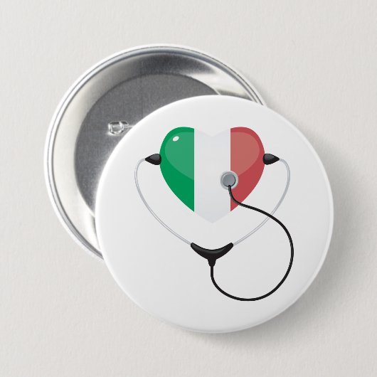 Italiaans Hart met Stethoscoop Healthcare Ronde Button 7,6 Cm (Voorkant /achterkant)