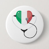 Italiaans Hart met Stethoscoop Healthcare Ronde Button 7,6 Cm (Voorkant)
