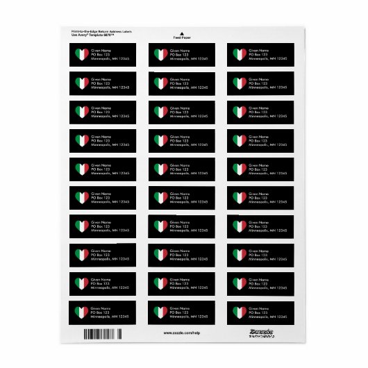 Italiaans hartlabel etiket (Full Sheet)