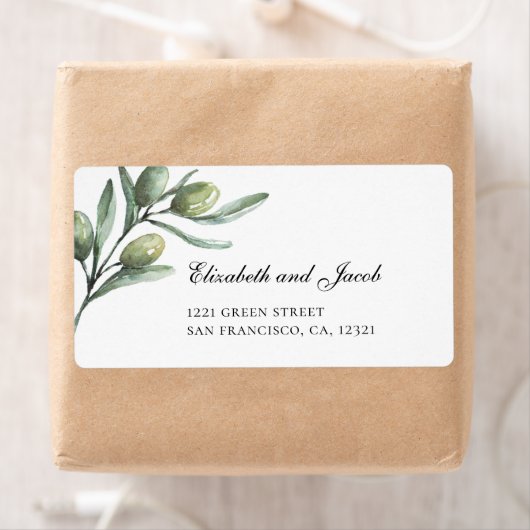 Italiaans huwelijk. Olijfbladeren. Groen adres Etiket (Insitu)