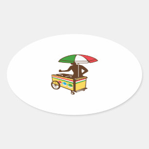 Italiaans Ice Push Cart Retro Ovale Sticker