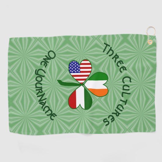 Italiaans Iers - Amerikaanse vlag Shamrock Jouw na Golfhanddoek (Horizontaal)