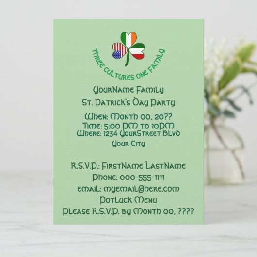 Italiaans Iers USA Shamrock St Patrick's Day Party Kaart (Staand voorkant)