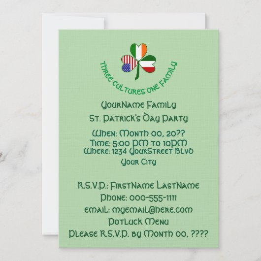 Italiaans Iers USA Shamrock St Patrick's Day Party Kaart (Voorkant)