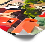 Italiaans kasteel kustplaats perzik kunst print (Hoek)