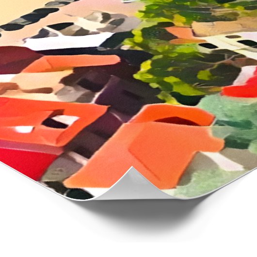 Italiaans kasteel kustplaats perzik kunst print (Hoek)