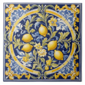 Italiaans Keramisch Citroen Tegel Blauw Majolica Tegeltje (Voorkant)