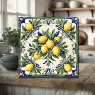 Italiaans Keramisch Citroen Tegel Blauw Majolica Tegeltje