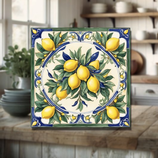 Italiaans Keramisch Citroen Tegel Blauw Majolica Tegeltje