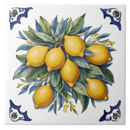 Italiaans Keramische Citroenen Tegel Blauw Wit Tegeltje (Voorkant)