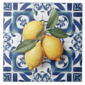 Italiaans Keramische Tegel Lemon Blauw Wit Tegeltje (Voorkant)