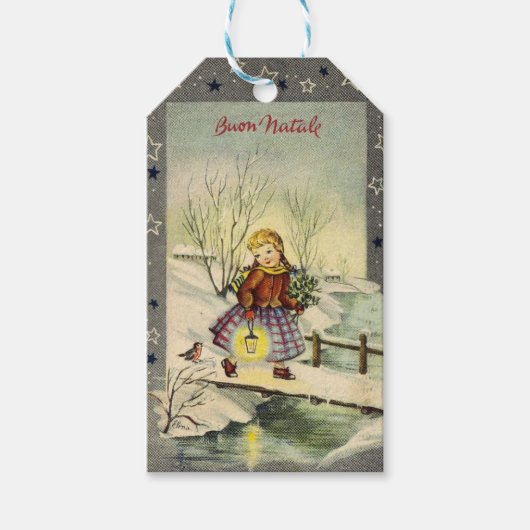 Italiaans kerstfeest Buon Natale Girl Cadeaulabel (Voorkant)