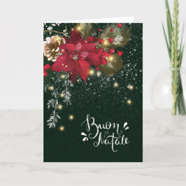 Italiaans kerstfeest Poinsettia Pine Holly Garland Feestdagen Kaart