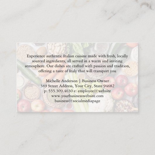 Italiaans keukenlogo | Verse producten Visitekaartje (Achterkant)