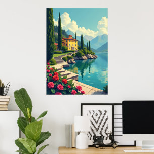 Italiaans Lake Como Villa Landschapskunst Poster