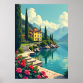 Italiaans Lake Como Villa Landschapskunst Poster (Voorkant)