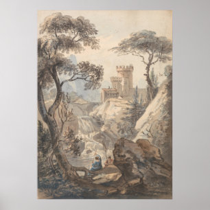 Italiaans landschap met kasteel - Paul Sandby Poster