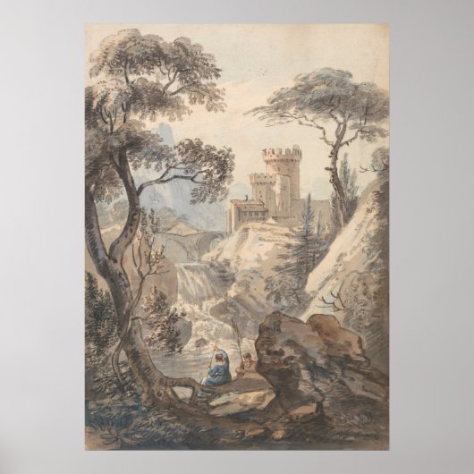 Italiaans landschap met kasteel - Paul Sandby Poster (Voorkant)