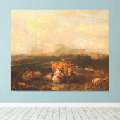Italiaans landschap met vee, Nicolaes van Helt Canvas Afdruk (Insitu (Houten vloer))