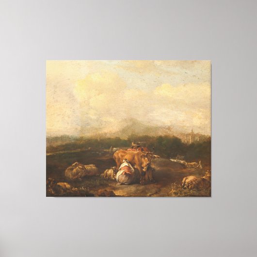 Italiaans landschap met vee, Nicolaes van Helt Canvas Afdruk (Voorkant)