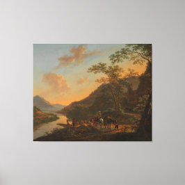 Italiaans Landschap met veerboot, Jan Both, ca. 16 Canvas Afdruk