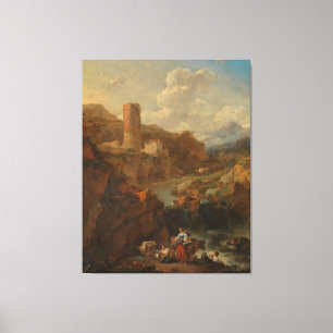 Italiaans landschap, Nicolaes Pietersz. Berchem, 1 Canvas Afdruk