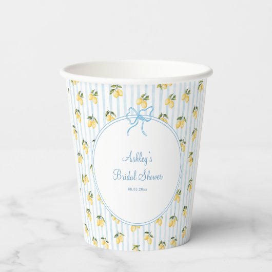 Italiaans Lemon Blue Bow Paper Papieren Bekers (Achterkant)