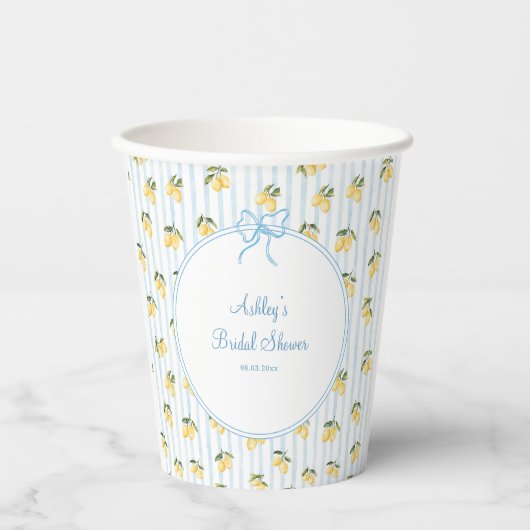 Italiaans Lemon Blue Bow Paper Papieren Bekers (Voorkant)