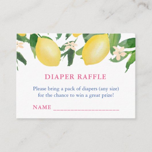 Italiaans Lemons Baby shower Luier Raffle Ticket Informatiekaartje (Voorkant)