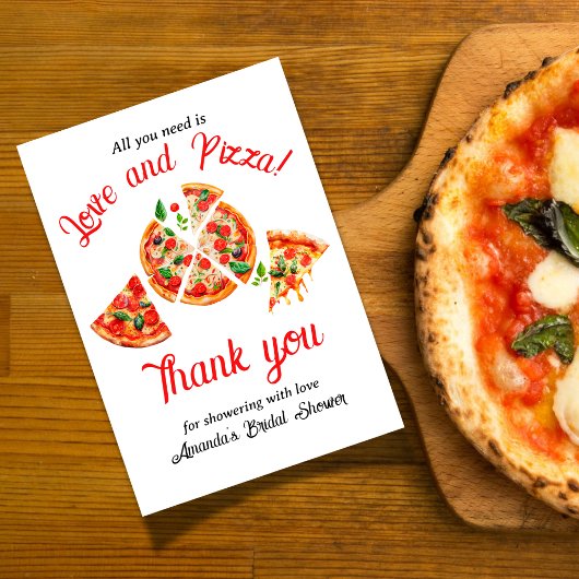 Italiaans Liefde & Pizza Party Slice Vrijgezellenf Bedankkaart