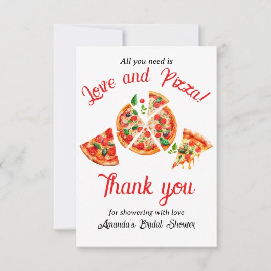 Italiaans Liefde & Pizza Party Slice Vrijgezellenf Bedankkaart (Voorkant)