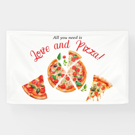 Italiaans Liefde & Pizza Party Slice Vrijgezellenf Spandoek (Horizontaal)