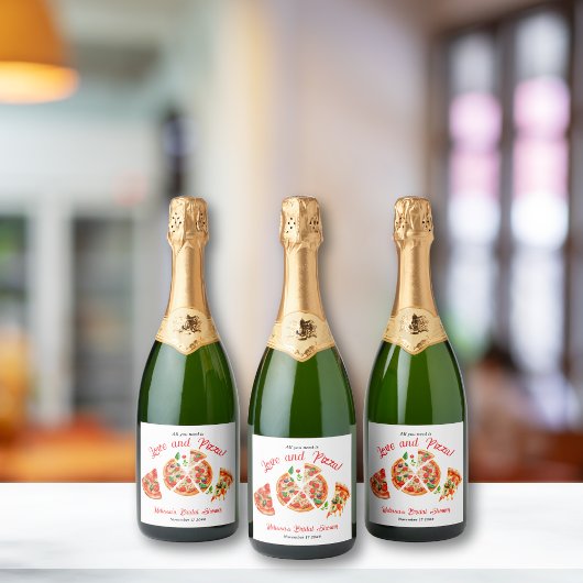 Italiaans Liefde & Pizza Party Slice Vrijgezellenf Sparkling Wijnetiket
