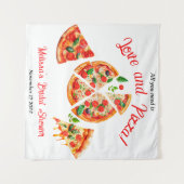 Italiaans Liefde & Pizza Party Slice Vrijgezellenf Wandkleed (Voorkant (horizontaal))
