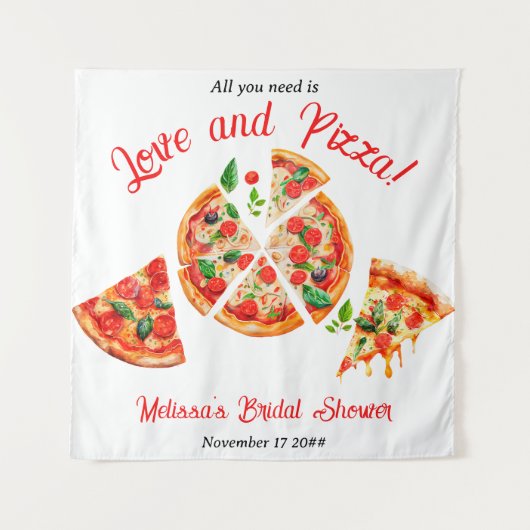 Italiaans Liefde & Pizza Party Slice Vrijgezellenf Wandkleed (Voorkant)