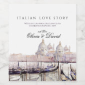 Italiaans Liefdesverhaal Venetië Script Bruiloft Wijn Etiket (Enkel label)
