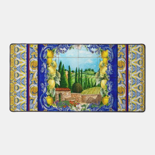 Italiaans Majolica blauw tegels citrus Bureaumat (Voorkant)