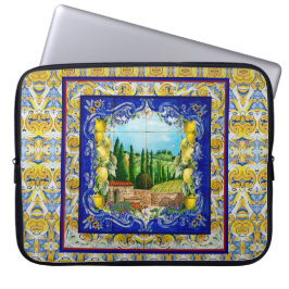Italiaans Majolica blauw tegels citrus Laptop Sleeve