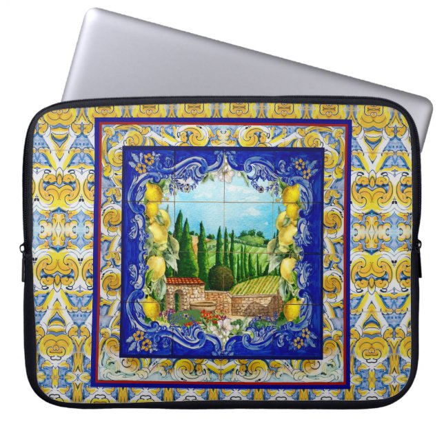 Italiaans Majolica blauw tegels citrus Laptop Sleeve (Voorkant)