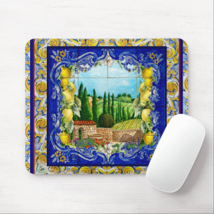 Italiaans Majolica blauw tegels citrus Muismat