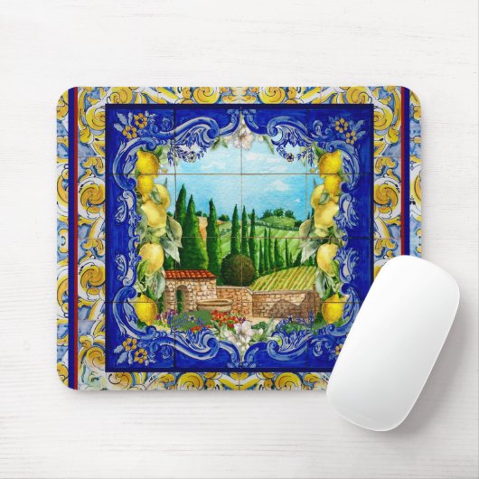 Italiaans Majolica blauw tegels citrus Muismat (Met muis)