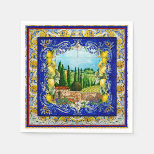 Italiaans Majolica blauw tegels citrus Servet