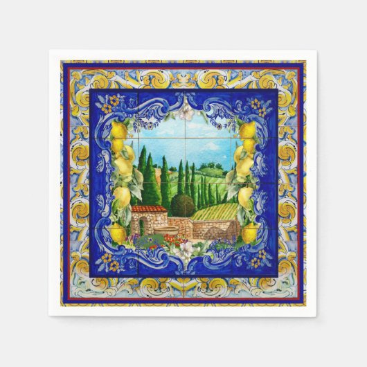 Italiaans Majolica blauw tegels citrus Servet (Voorkant)