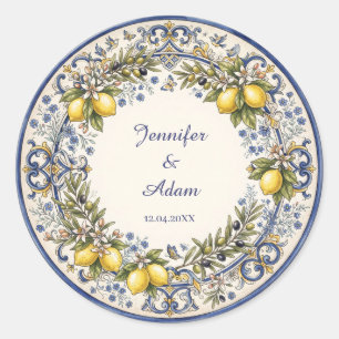 Italiaans Majolica-ontwerp met citroenen en olijve Ronde Sticker
